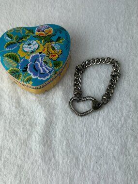 Brighton Hinged Toggle Heart Crystal Encrusted Silver Tone Chain Link Bracelet